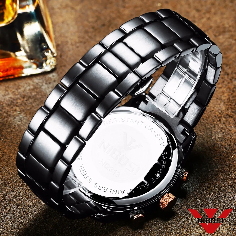 NIBOSI Watches Men Stainless Quartz Wristwatch Military Chronograph Clock Male Fashion Sport Watch