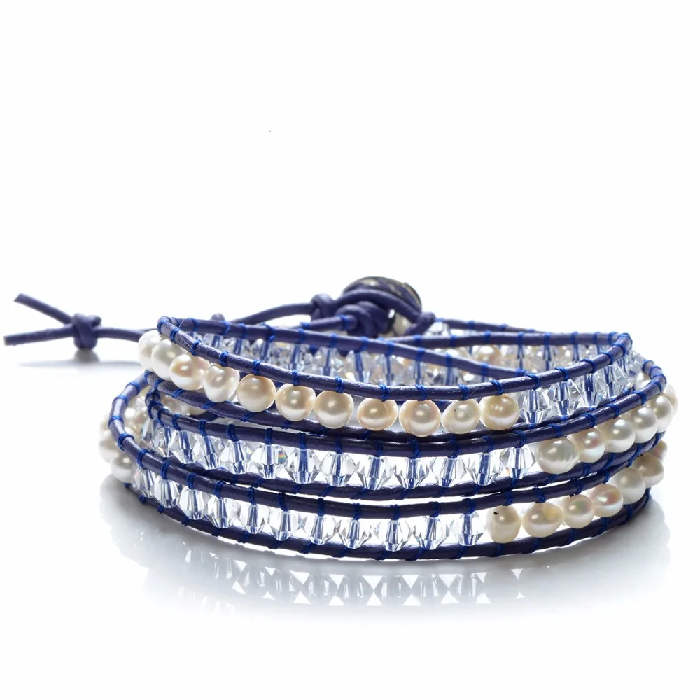 

CLL167 CKKU Jewelry 5pcs/LOT Potato 4-5mm White Pearls Crystal Mixed Beads 3 Layers Wrap Bracelet Handmade Jewelry