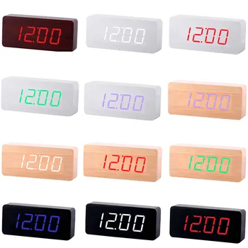 

New Originality LED Wooden Alarm Clock Watch Table Voice Control Digital Wood Desktop Alarm Clock with Light Table Decoration JY