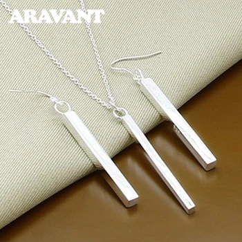 Silver 925 Jewelry Sets Square Column Necklaces Drop Earring For Women Fashion Jewelry Set