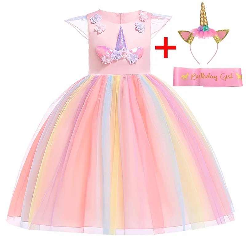 Платье для девочек Единорог вечерние платье для малышек костюм Моана пасхальное Детские платья для девочек элегантное платье принцессы 3 4 5 6 7 8 9 10 лет - Цвет: Pink
