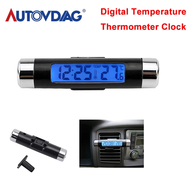 

OBD2 Car accessories 2 in 1 Digital Temperature Thermometer Clock Car Auto LCD Clip-on Calendar Automotive Blue Backlight Clock