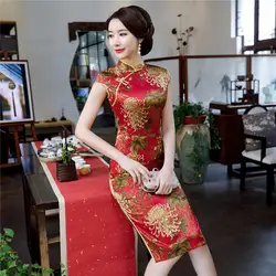 Шанхай история Новинка 2019 года распродажа короткий рукав китайский стиль платье короткие cheongsam цветочный Ципао китайское платье красный