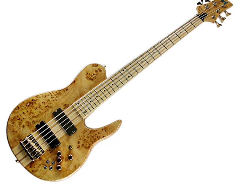 

Classical 5 Strings ASH Electric Bass Guitar with Golden Hardwares,Neck-Thru-Body,Dots Inlay,Tree-Burl Veneer,can be customized