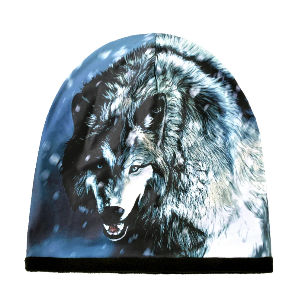 Skullies шапочка мужская Волк сутулятся зима осень Вязаная Шляпа теплая флисовая подкладка животное 3D принт лыжный аксессуар повседневные наружные головные уборы