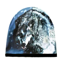 Skullies шапочка мужская Волк сутулятся зима осень Вязаная Шляпа теплая флисовая подкладка животное 3D принт лыжный аксессуар повседневные наружные головные уборы