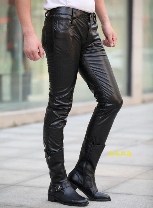 Mens Black Leather Pants Faux Leather PU Material Black Color ...