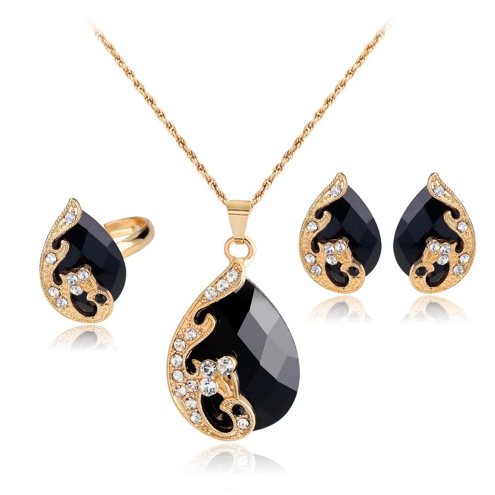 

Crystal Waterdrop Wedding Jewelry Sets Bridal Jewelry Set For Women Jewellery Set Necklace Earring Ring Wedding Decoration