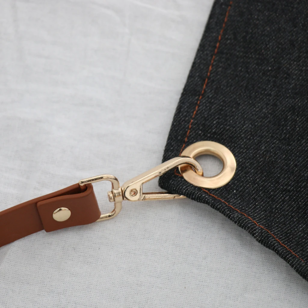 Ladies Men Leather Strap Denim Bib Apron BBQ Florist Baker Bartender Barista Chef Work Uniform