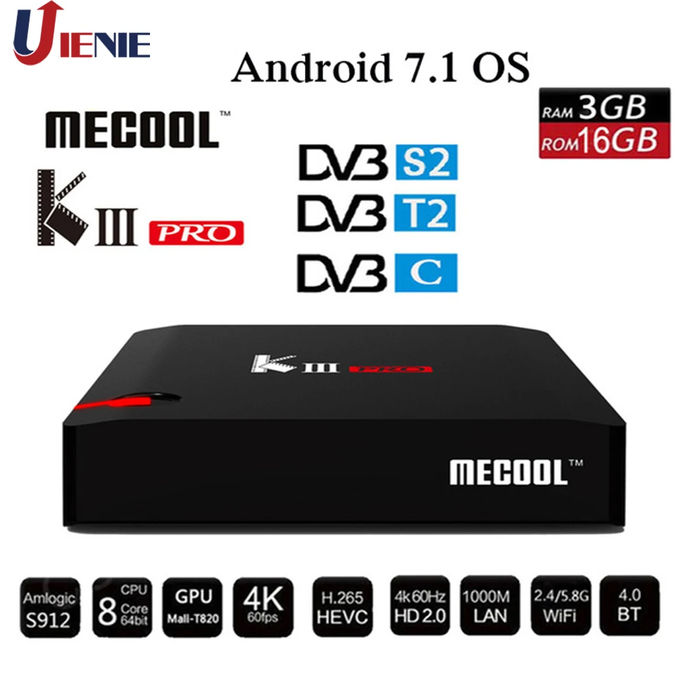 

DVB-S2 with DVB-T2 DVB-C Android 7.1 IPTV Box 3GB 16GB MECOOL KIII PRO Amlogic S912 Octa Core 4K Combo NEWCAMD Biss key PowerVU