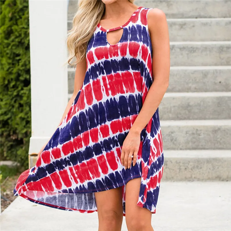 HOT sell Dress summer beach dress Loose Women's Casual Sleeveless Print Spin Me Round Floral Tank Shift Midi Dress robe J07#N (2)