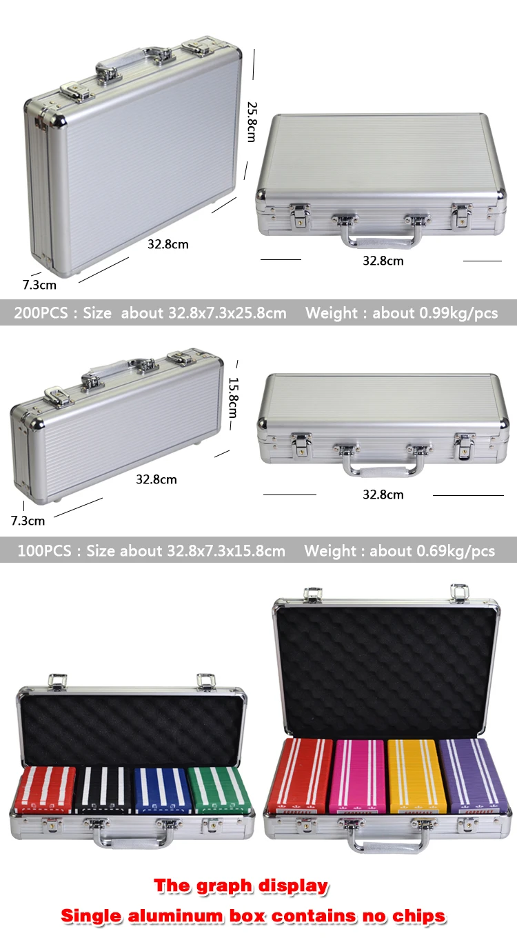 SQUARE Chips Suitcase Chip Container Chip Case/Box Poker Chips Square Aluminum Suitcase 100/200PCS Capacity