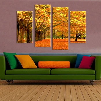 

4pcs Modern Printed Wall Painting Home Decorative Art Picture Paint on Canvas Prints Charming Autumn leaves so beautiful art
