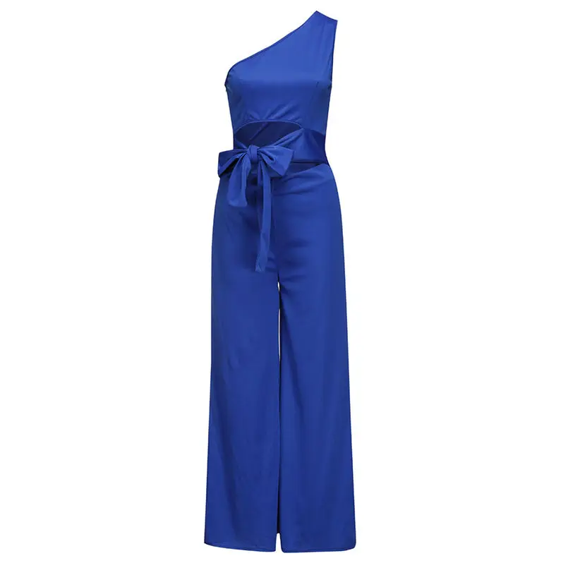  New Summer Women Fit Slim Solid High Waist Lace Up Sexy Off Shoulder Flare Jumpsuits Fashion Holiday Elegant  Jumpsuit #4R07  (16)