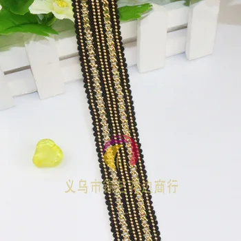 

10Yards Gold Metal Chain Trims Black Beaded Lace Ribbon Diy Accessories Clothes Bags Shoes Decorative Lace Fabrics