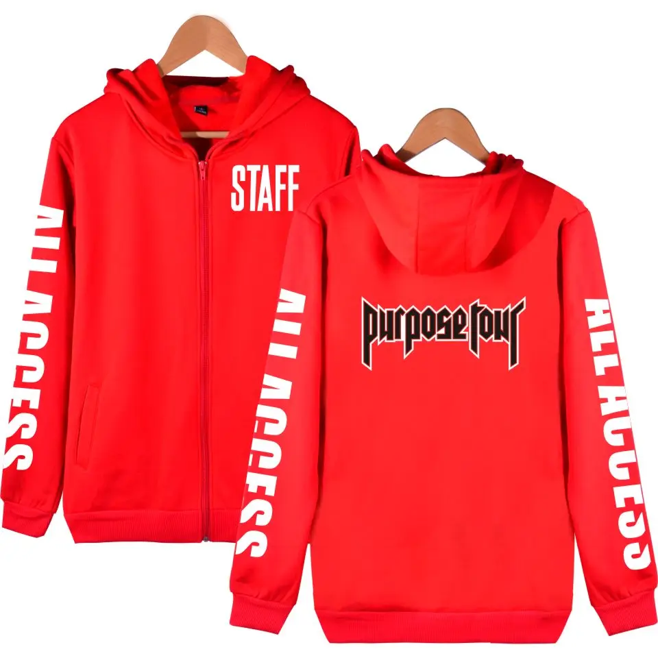 Justin Bieber STAFF NEW Zipper Hoodies With Cap Men/Women Hip-hop Hoodies Kpop Long Sweatshirt for XXXXL Plus Size Justin Bieber