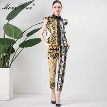 Модный дизайнерский комплект moaayina, весенне-осенний женский винтажный топ с рукавом-бабочкой и буквенным цветочным принтом+ брюки-карандаш, костюм из двух предметов