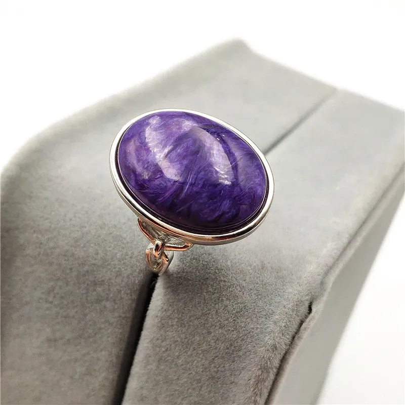 

Natural Charoite Purple Big Beads Ring Charoite Woman 925 Silver 20x15mm From Russia Adjustable Size Healing Stone AAAAA