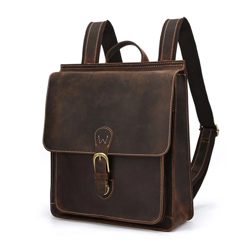 

BOLEKE Top Quality Crazy Horse Cowhide First Layer Knapsack Male Computer Bag School Bags Vintage Genuine Leather Rucksack Men