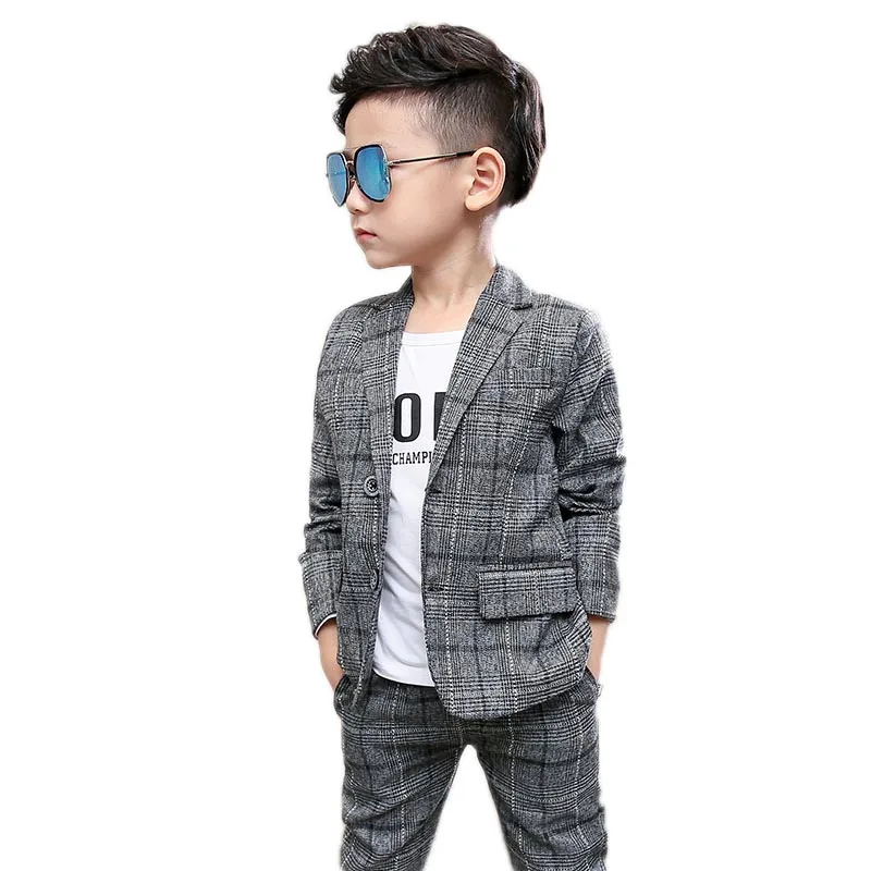 Boys Clothes Sets Kids Formal Suit Single-breasted Plaid Jackets+ trouser 2pcs Outfits Baby Boy Gentleman Suits Children clothes boys suits formal 2018 spring autumn new trend children kids wedding party clothes 2 pieces sets child fashion gentleman outfits