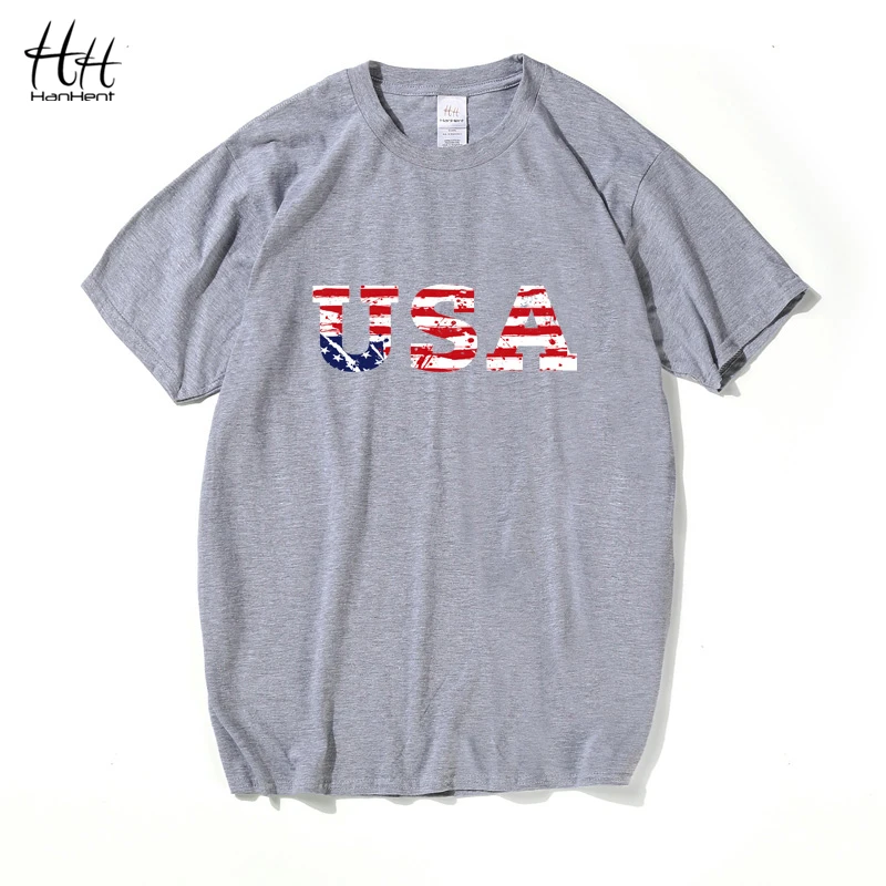 Hanhent usa العلم الأميركي تي شيرت الرجال ماركة جيرسي 2016 جديد أزياء تي شيرت الهيب هوب اللياقة قصيرة أكمام ملابس رجالية