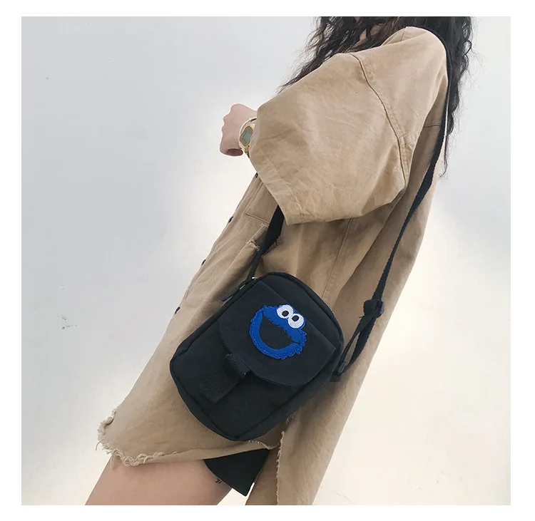 شارع سمسم إلمو كوكي الوحش قماش رسول الكتف Crossbody حقيبة جيب للهاتف الخليوي لطيف الكرتون محفظة للطفل فتاة