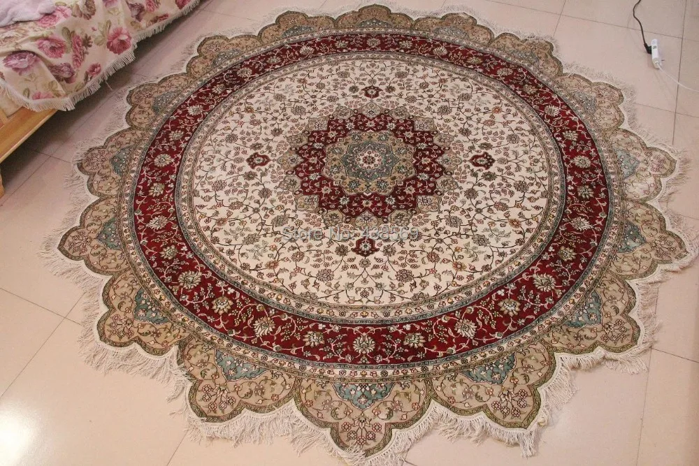 

Free shipping 8'X8' Round Hand-knotted Silk Oriental Persian Rug