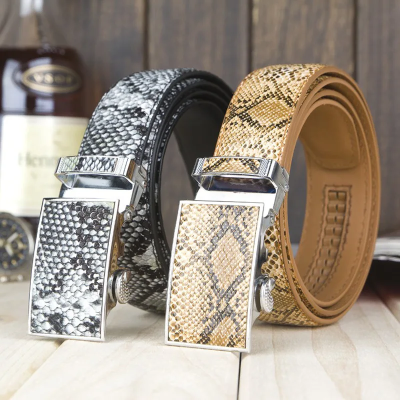 LGF13232 SNAKE automatic belt Serpentine cowhide genuine leather double ...