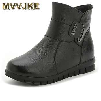

MVVJKE 2018 Fashion Winter Boots Women Genuine Leather Flat Ankle Boots Casual Warm Shoes Woman Snow Boots Women Boots