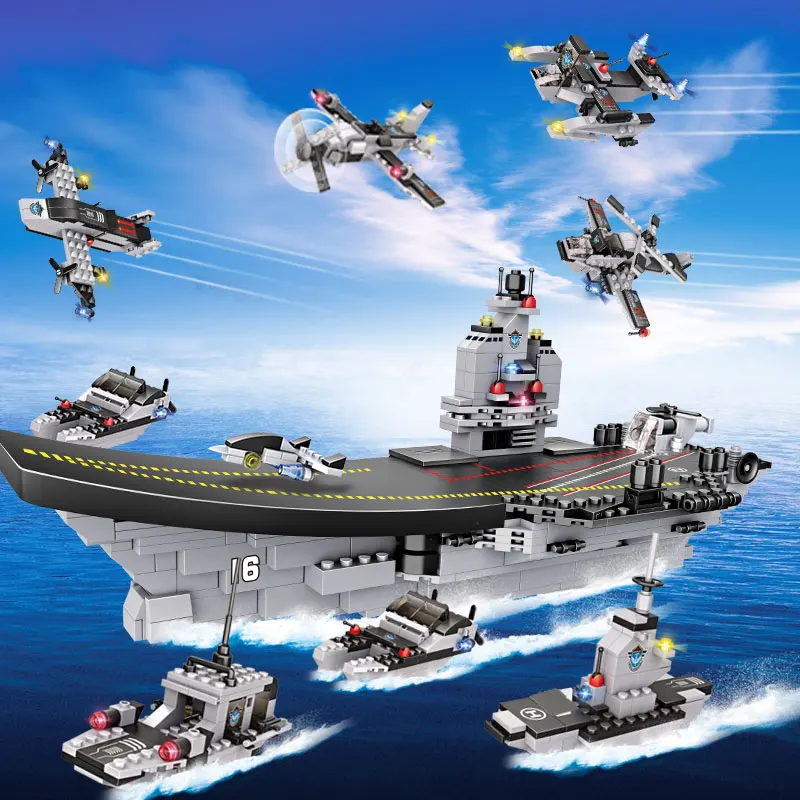 

751PCS LiaoNing Aircraft Warship Group Building Blocks 8 in 1 Aircrafted Carrier Military Ship Bricks Toys For Children
