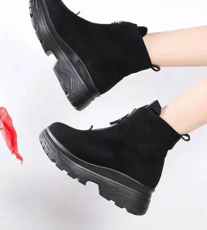 

Women Ankle Boots Front Zipper Suede Leather Short Booties Autumn Winter Boots.