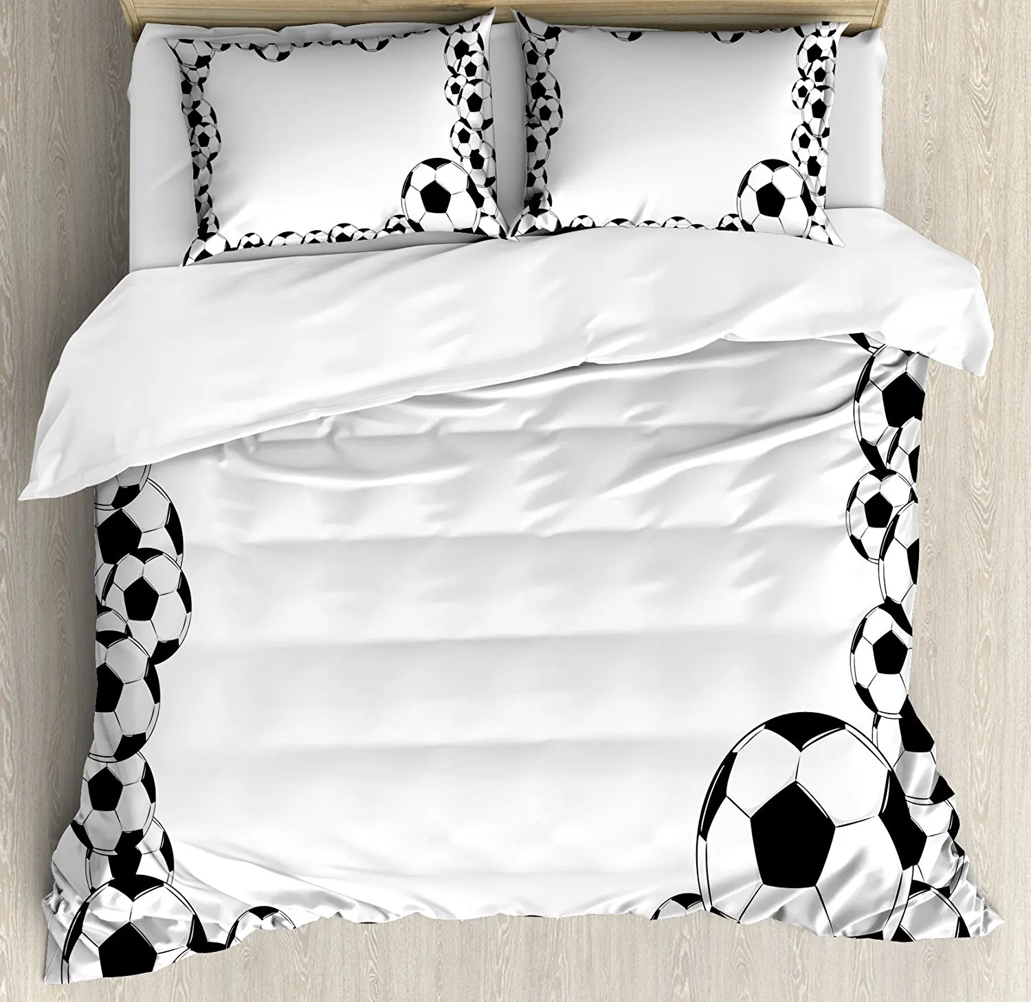 

Soccer Duvet Cover Set Monochrome Football Frame Pattern Abstract Illustration Playing Sports Game Decor 4pcs Bedding Set