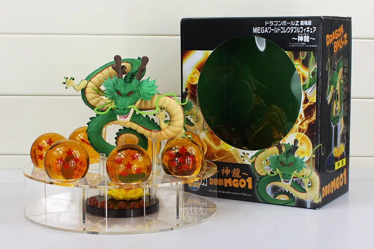 Dragon Ball Z фигурки зеленый Shenron Shenlong ПВХ Фигурки игрушки с Dragon Ball Z хрустальные шары 7 шт.+ полка отличный подарок