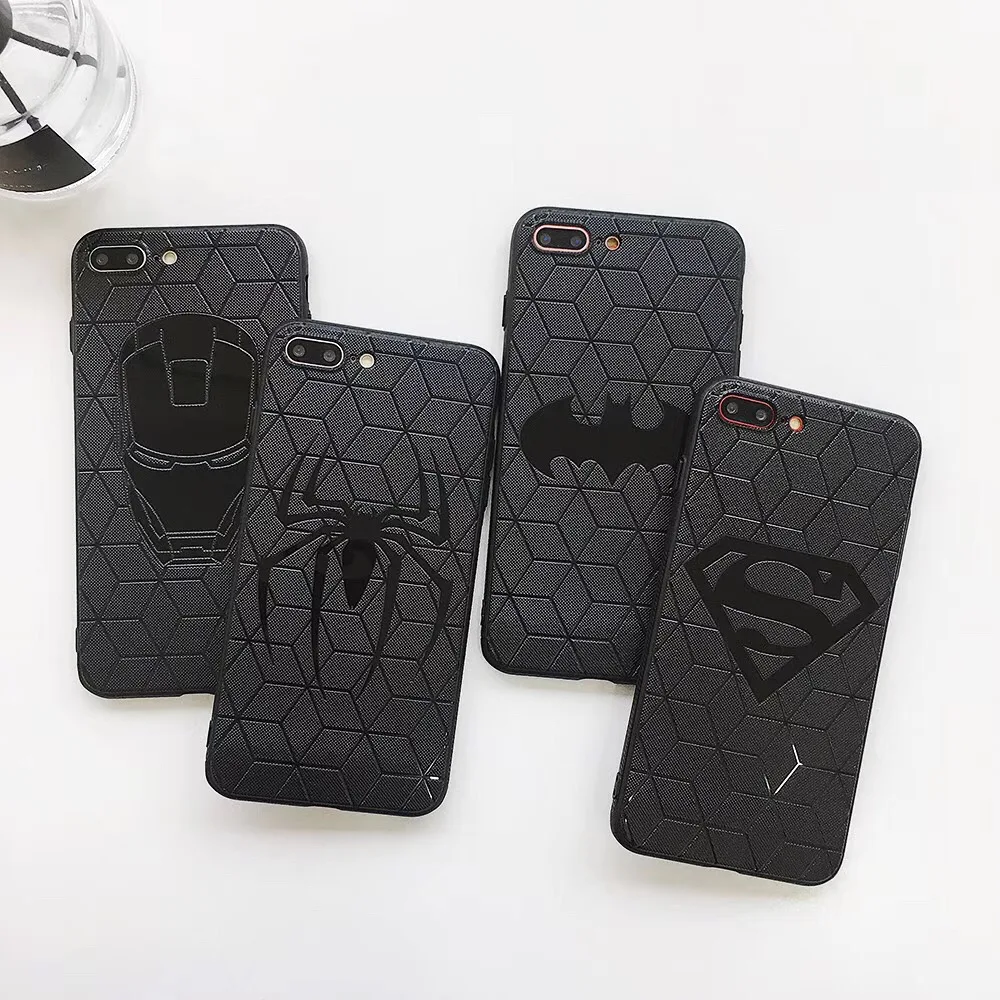 Iron man Captain Batman 3D Touch Soft silicon Case for iPhone 7 8 6 plus 3D Spiderman Relief Cover for iphone 6 6s X 10 Case