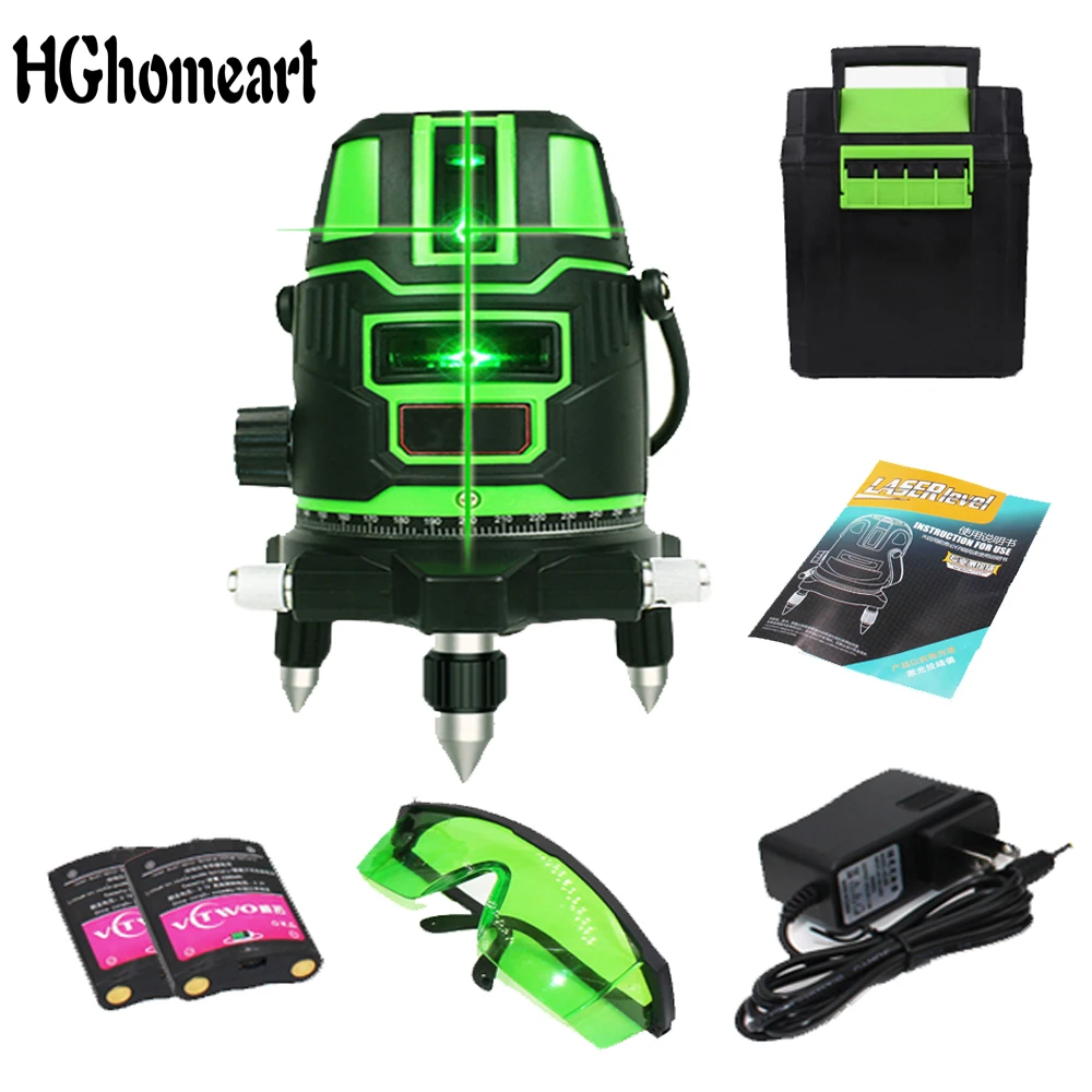 

2 laser Green lines 1 points 360 degrees rotary 532nm outdoor mode - receiver and tilt slash available auto line laser level