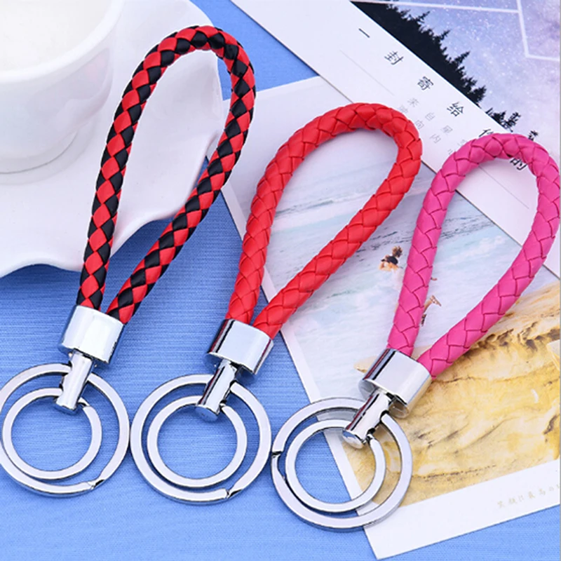 

Lovers Key Chains Holder Hand Made PU Leather Strap Simple Key Chain Weave Rope Key Ring Car Keychain Woven Cord DIY Accessories