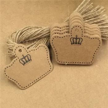 

Crown Shape Paper Tags Brown For Birthday Cake Princess Decoration Price Packaging Label Paper Hang Tags Labels Note 100Pcs/Lot