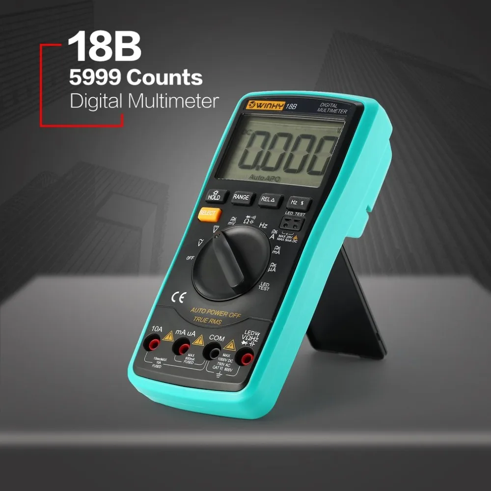 

18B Digital Multimeter Tester True RMS AC/DC Volt Amp Ohm Capacitance Frequency Diode LED Test Meter 5999 Counts Backlight