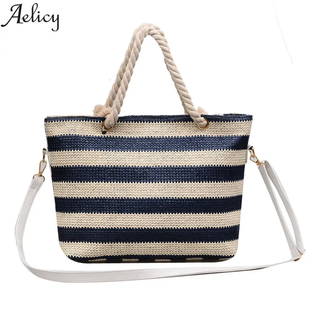Aelicy Летняя Пляжная Сумка Соломенная большая Плетеная соломенная сумка на молнии Повседневная большая сумка на плечо женская сумка-тоут с цветами