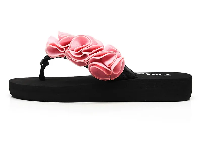 Летняя женская обувь на платформе с цветочным рисунком; шлепанцы; пляжные вьетнамки; женские шлепанцы на высоком каблуке; Цвет Черный; EVA; женская обувь