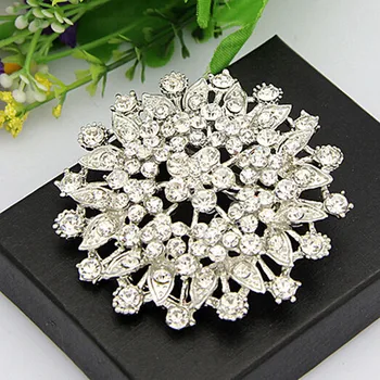 

Vintage Silver Color Crystal Flower Brooch For Women Luxury Big Flower Bouquet Pins Wedding Brooches