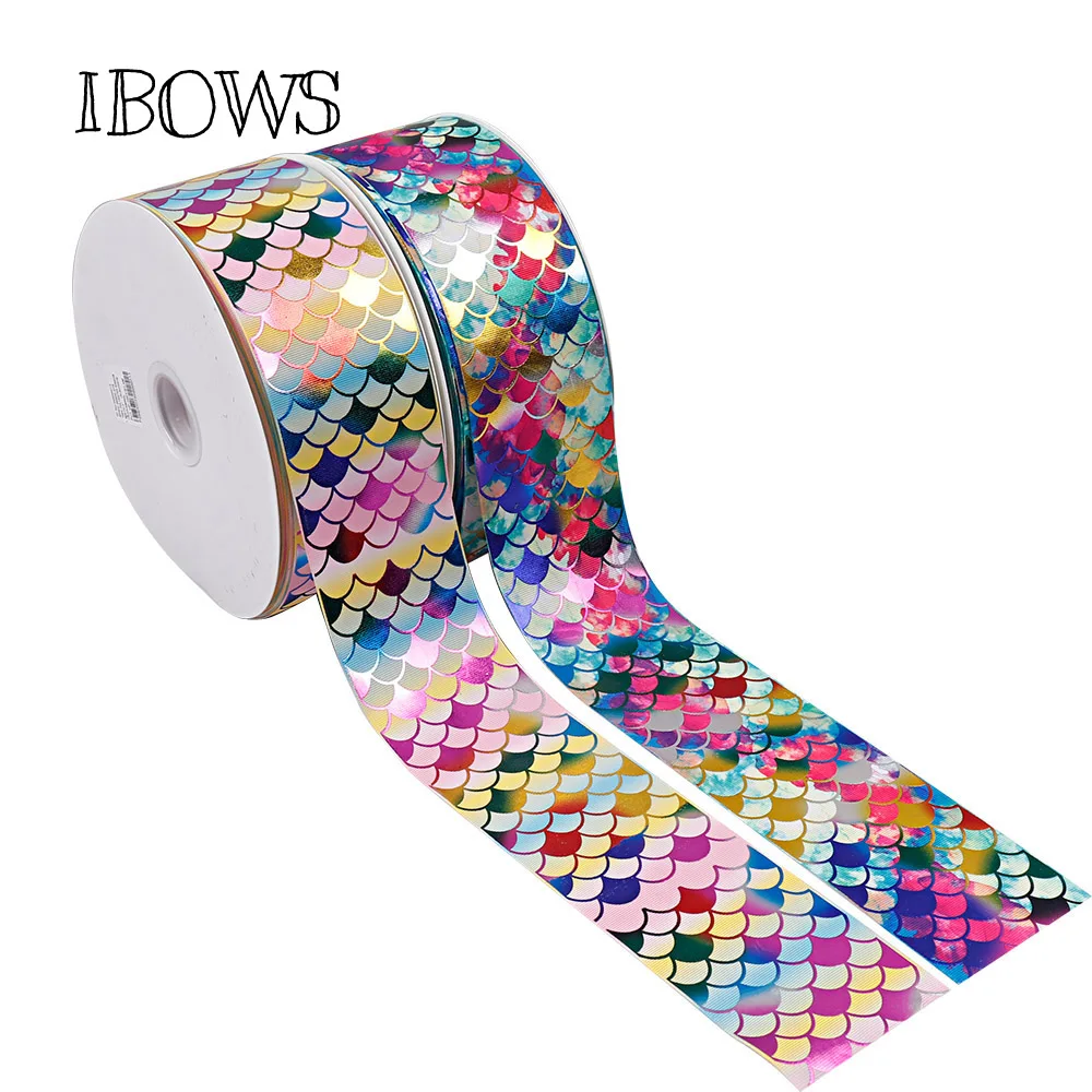 

2Yards 3"(75mm) Grosgrain Ribbon Coloful Mermaid Pinted Fish Scale DIY Hairbows Accessory Handmade Materials Gift Wrapping
