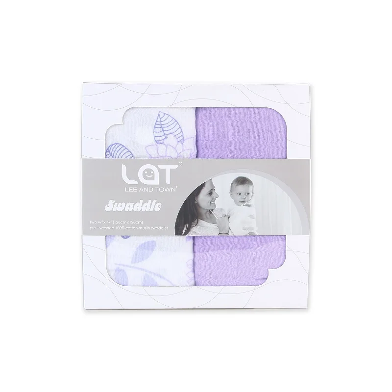 

2 Pc/Set LAT Baby 100% Cotton Muslin Swaddle Blanket Wrap,Receiving Blanket, Burping Cloth & Perfect Baby Shower Gift 120x120cm