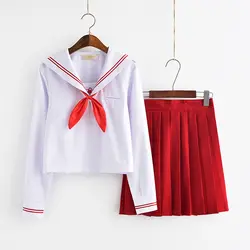 Красного цвета школьное платье для девочек Униформа с Сакура вышивка S-XXL