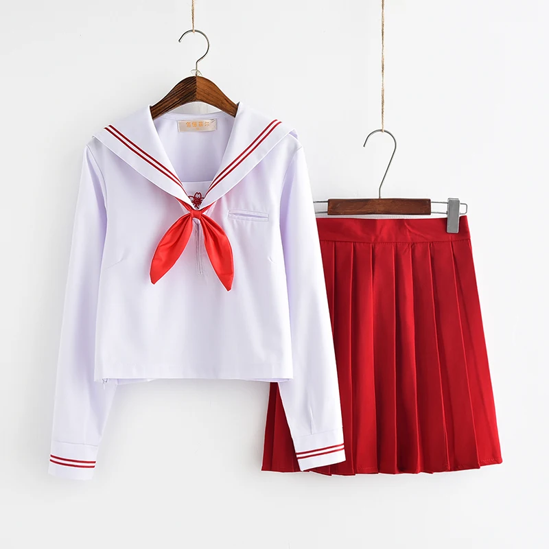 Red Color School Girl Dress Uniform With Sakura Embroidery S XXLin
