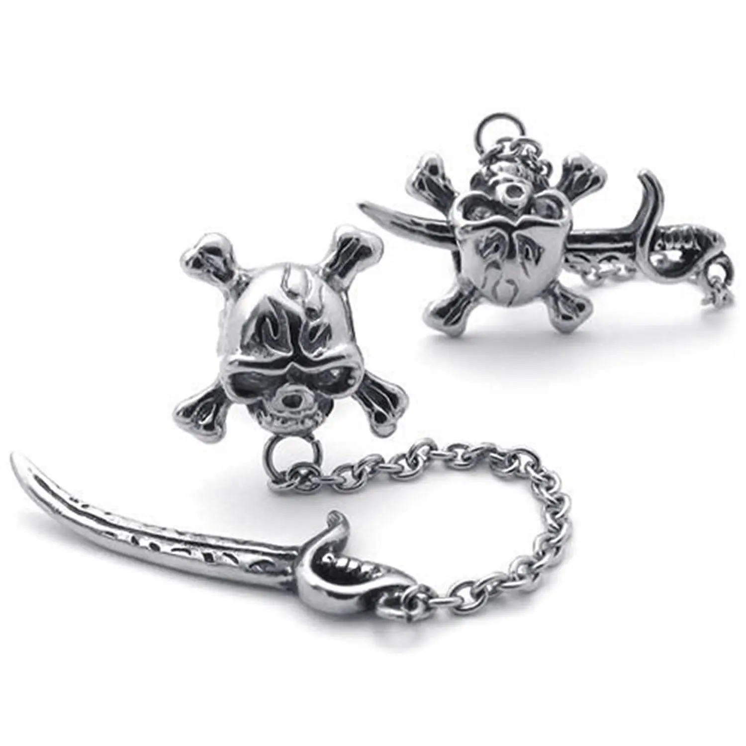 

Mens Vintage Stainless Steel Pirate Skull Stud Earrings Set, 2pcs, Color Silver