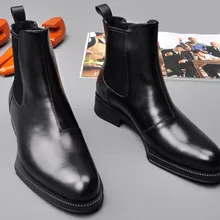 Мужские ботинки martin из воловьей кожи; сезон весна-осень; удобные черные Простые Модные эластичные ботильоны; мужские высокие ботинки в английском стиле