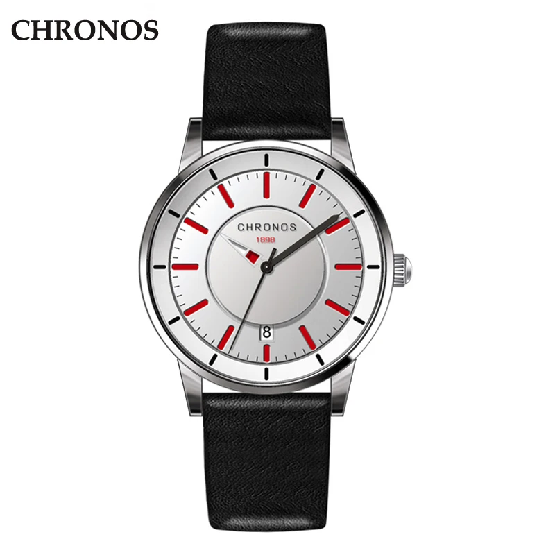 CHRONOS Mens Watches Genuine Leather Quartz Watches for Man Waterproof Black Watch Men Montre Homme CHRONOS Mens Watches Genuine Leather Quartz Watches for Man Waterproof Black Watch Men Montre Homme