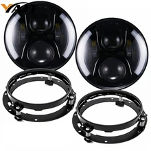 Yait 7 Inch LED Headlight with DRL Turning Signal Halo Ring + 7Inch Mounting Bracket Ring for Jeep Harley Davidson Motorcycle