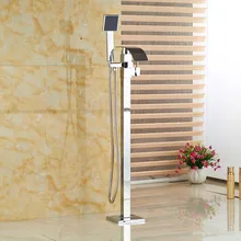 Free Standing Bathroom Waterfall Bathtub Faucet Brass Tub Mixer Taps Floor Mount with Handshower